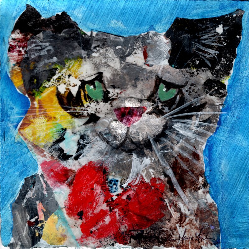 Dappled-Gray-Cat-with-Red-Bowtie-6x6inches-acrylics-on-paper-AngelineMarieMartinez